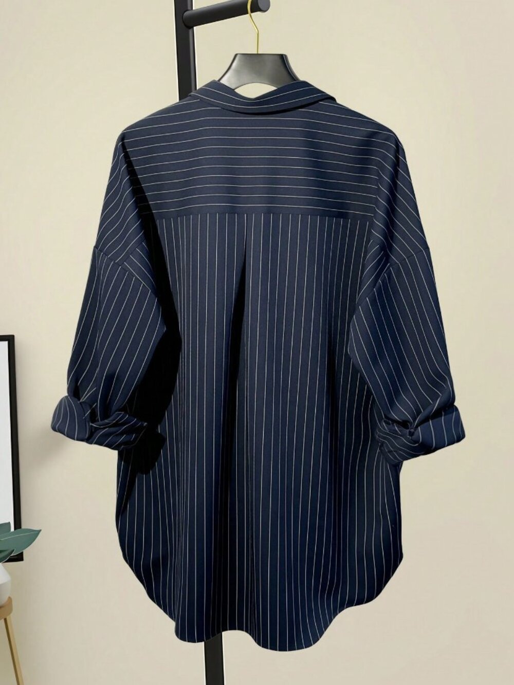 Navy Casual Women's Pocket Button-Down Long Sleeve Striped Blouse Top - Picture 4 of 7